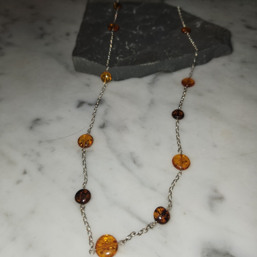 Amber and Sterling Silver Necklace. NWOT Gorgeous!